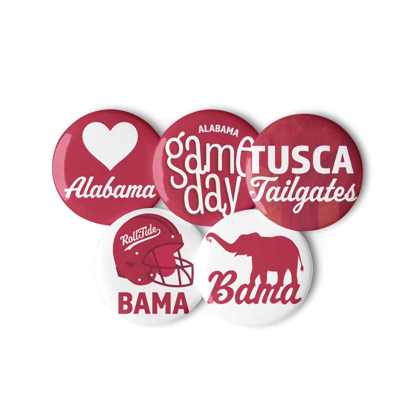Set of 5 Alabama Game Day pin buttons