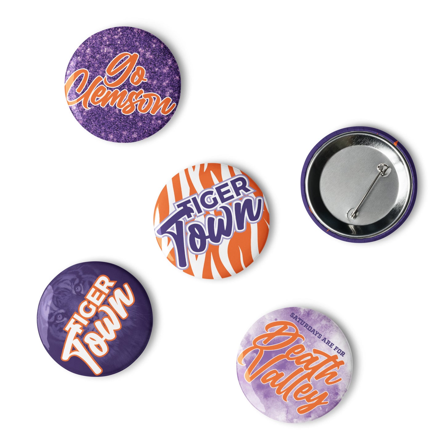 Set of Clemson game day pin buttons