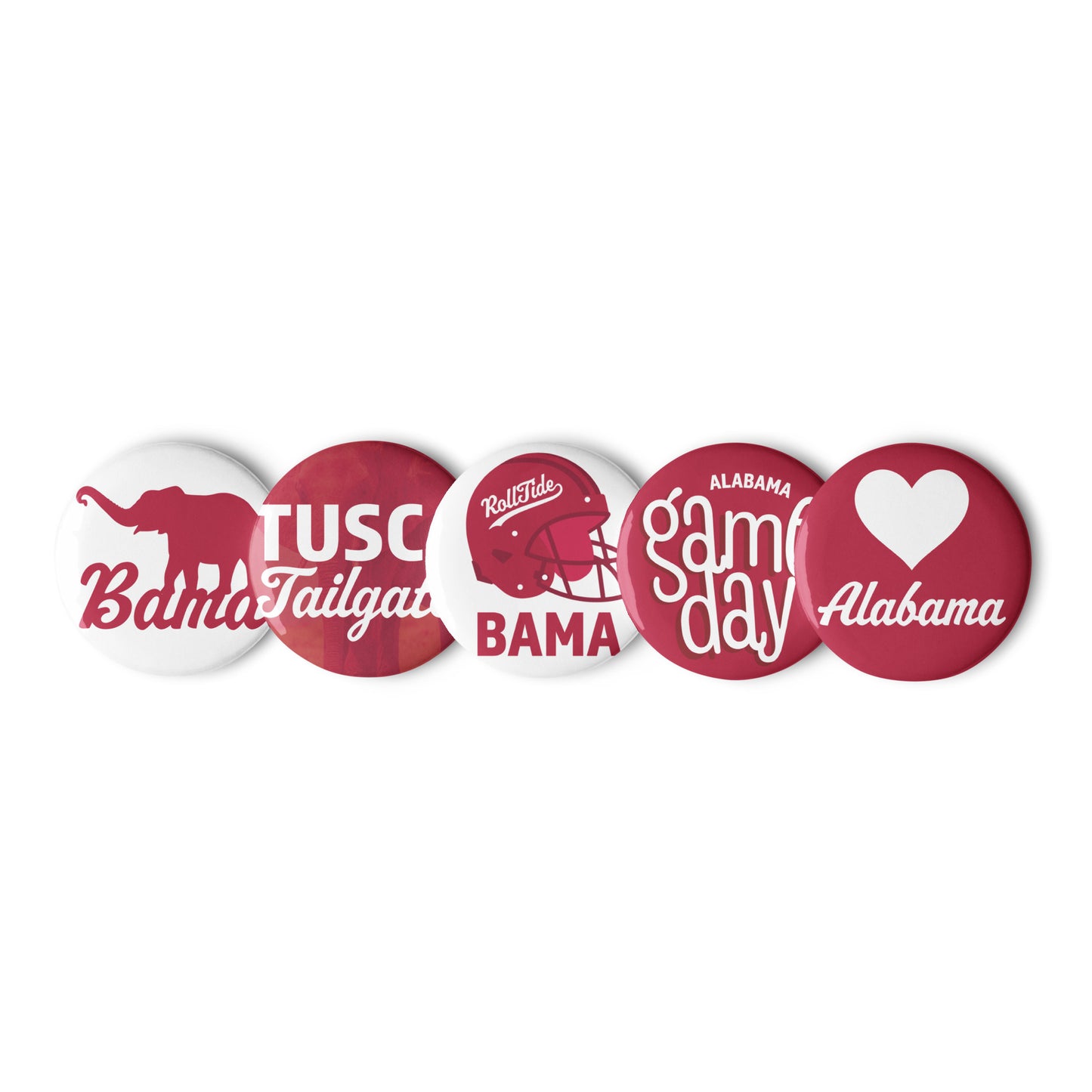 Set of 5 Alabama Game Day pin buttons