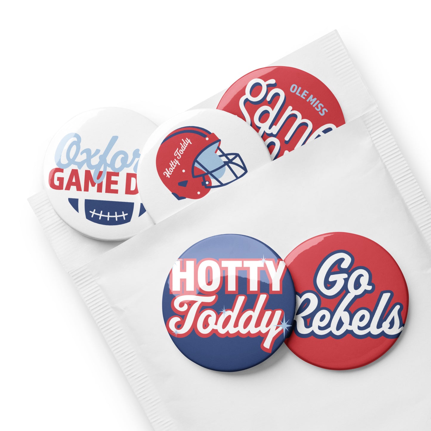 Set of Ole Miss Game Day pin buttons