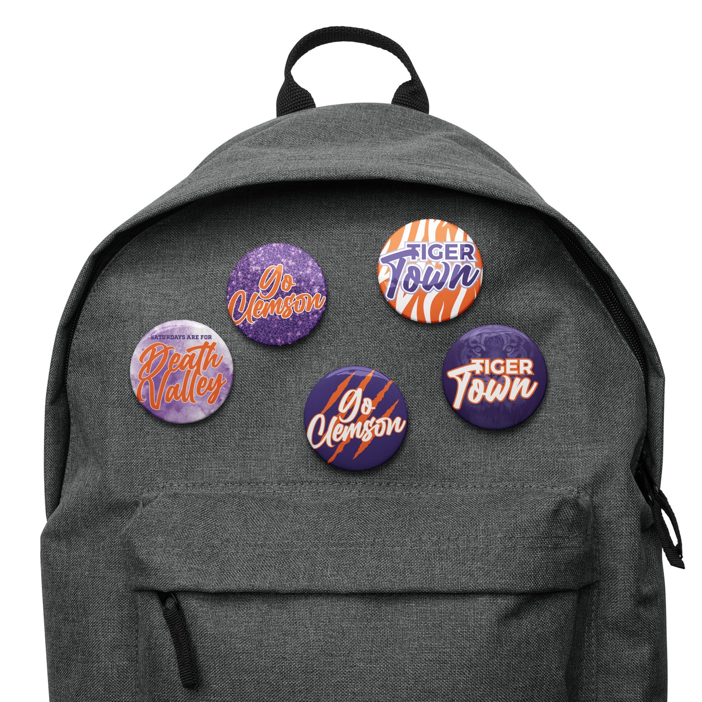 Set of Clemson game day pin buttons