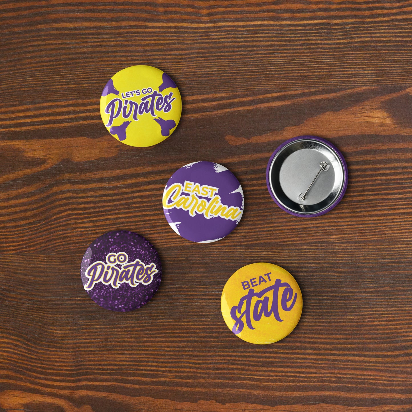 Set of East Carolina game day pin buttons