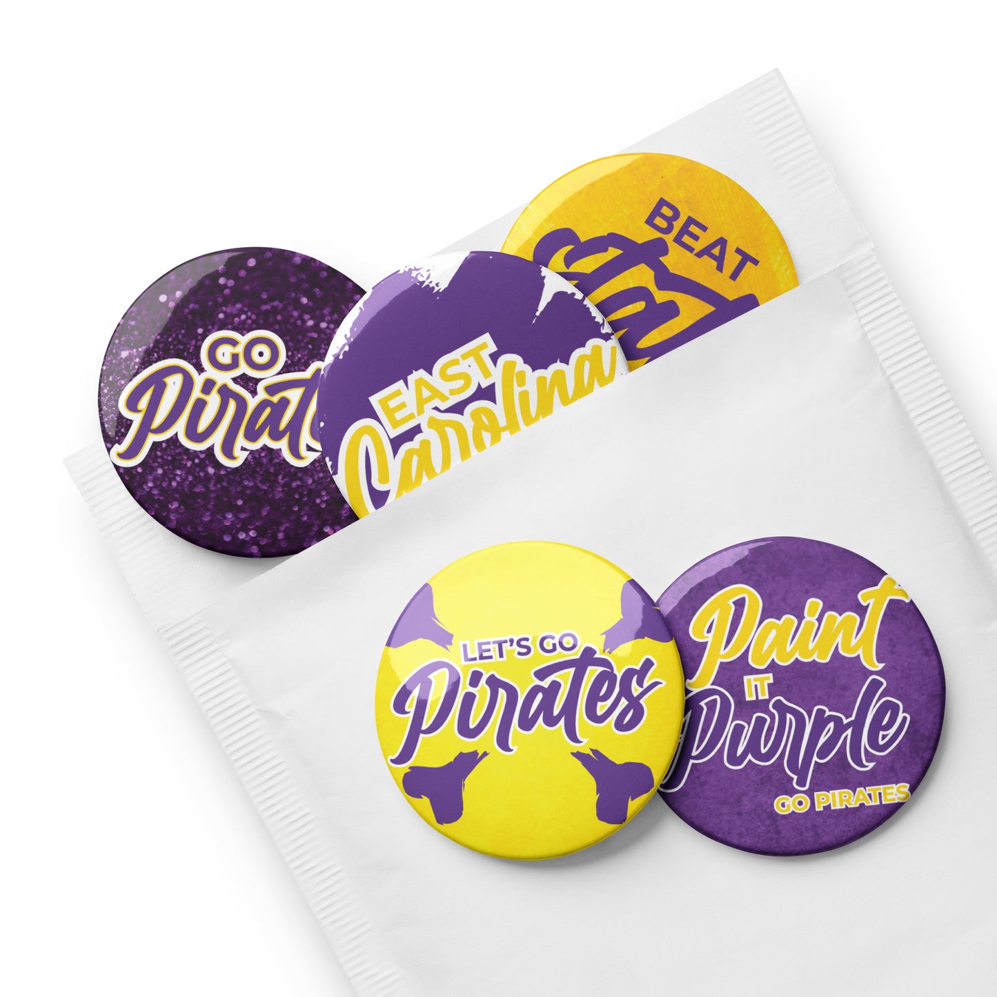Set of East Carolina game day pin buttons