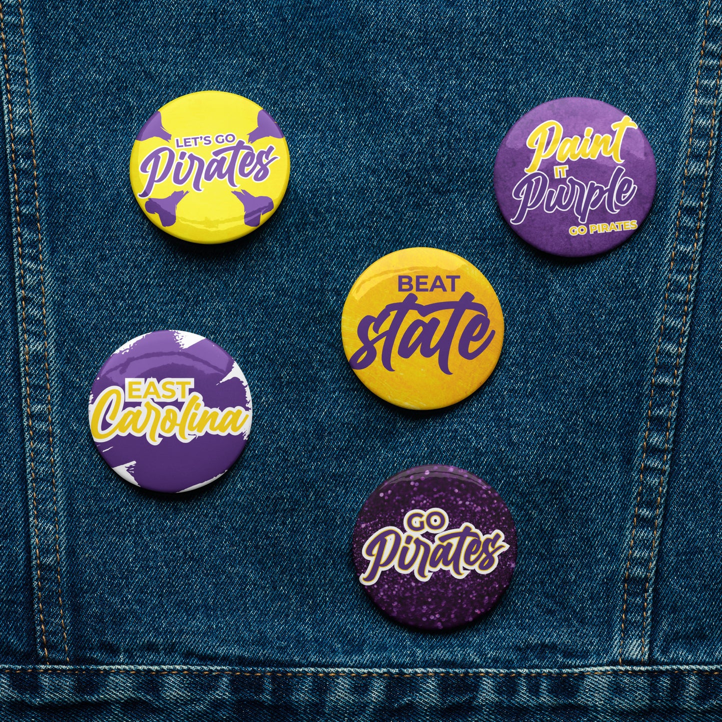 Set of East Carolina game day pin buttons