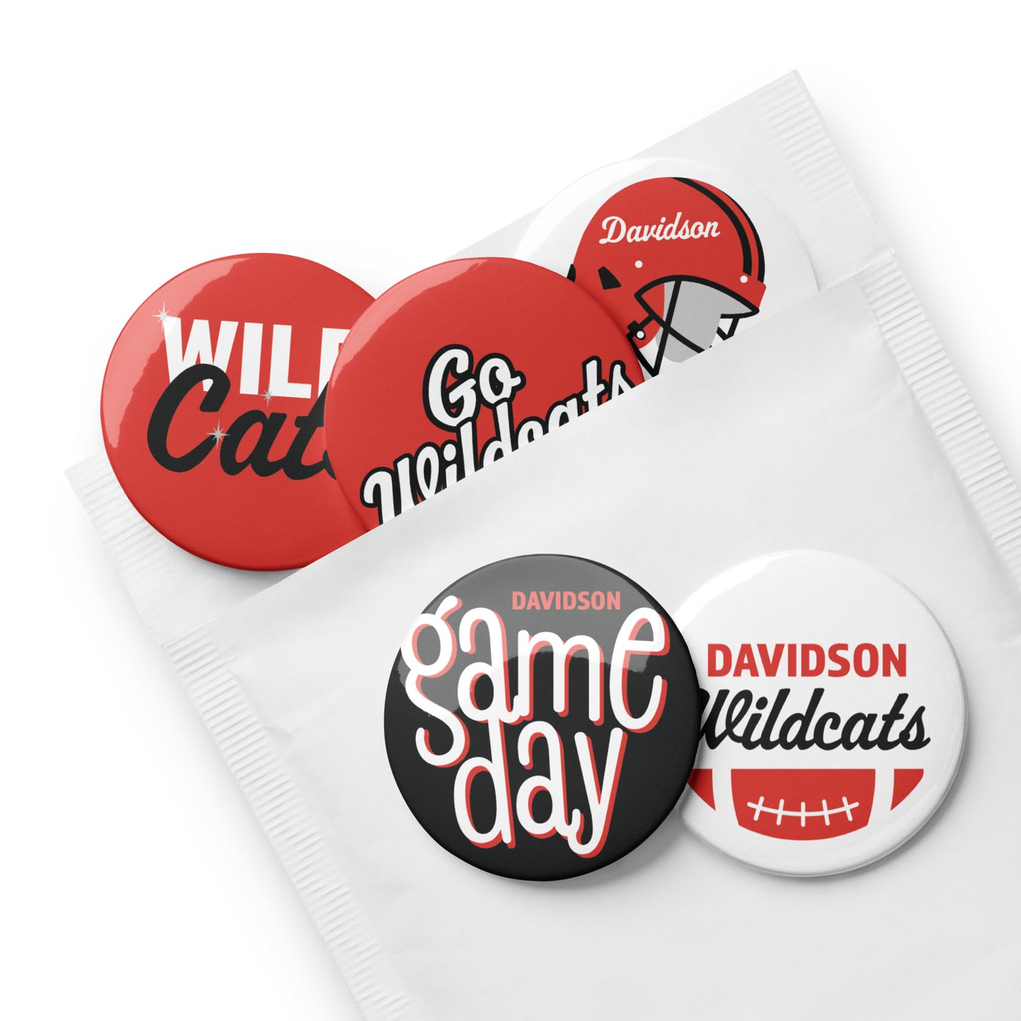 Set of 5 Davidson Game Day pin buttons