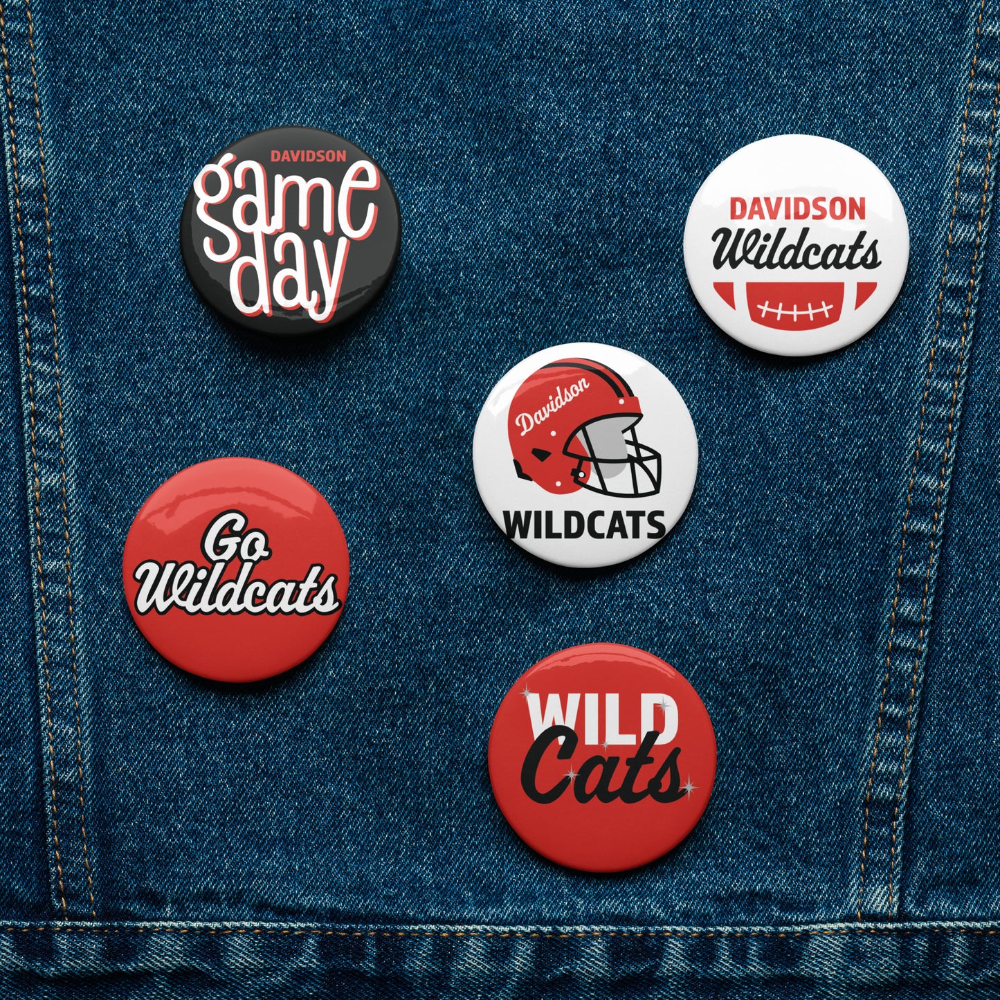 Set of 5 Davidson Game Day pin buttons