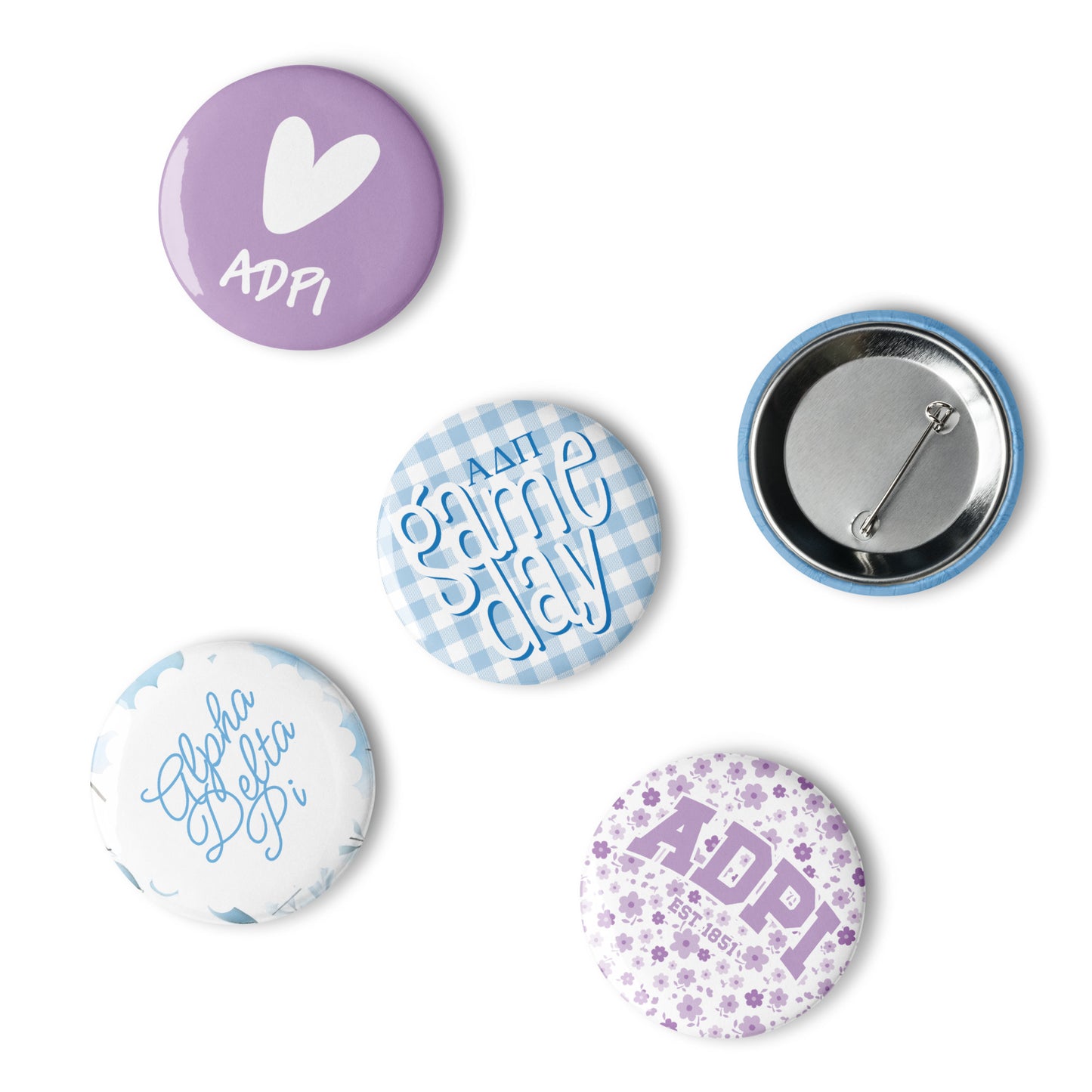 Alpha Delta Pi Button Set (5 Pack) | ADPi Sorority Pins | Bid Day Gift | Big Little Reveal | Game Day Accessories | Cute Sorority Merch