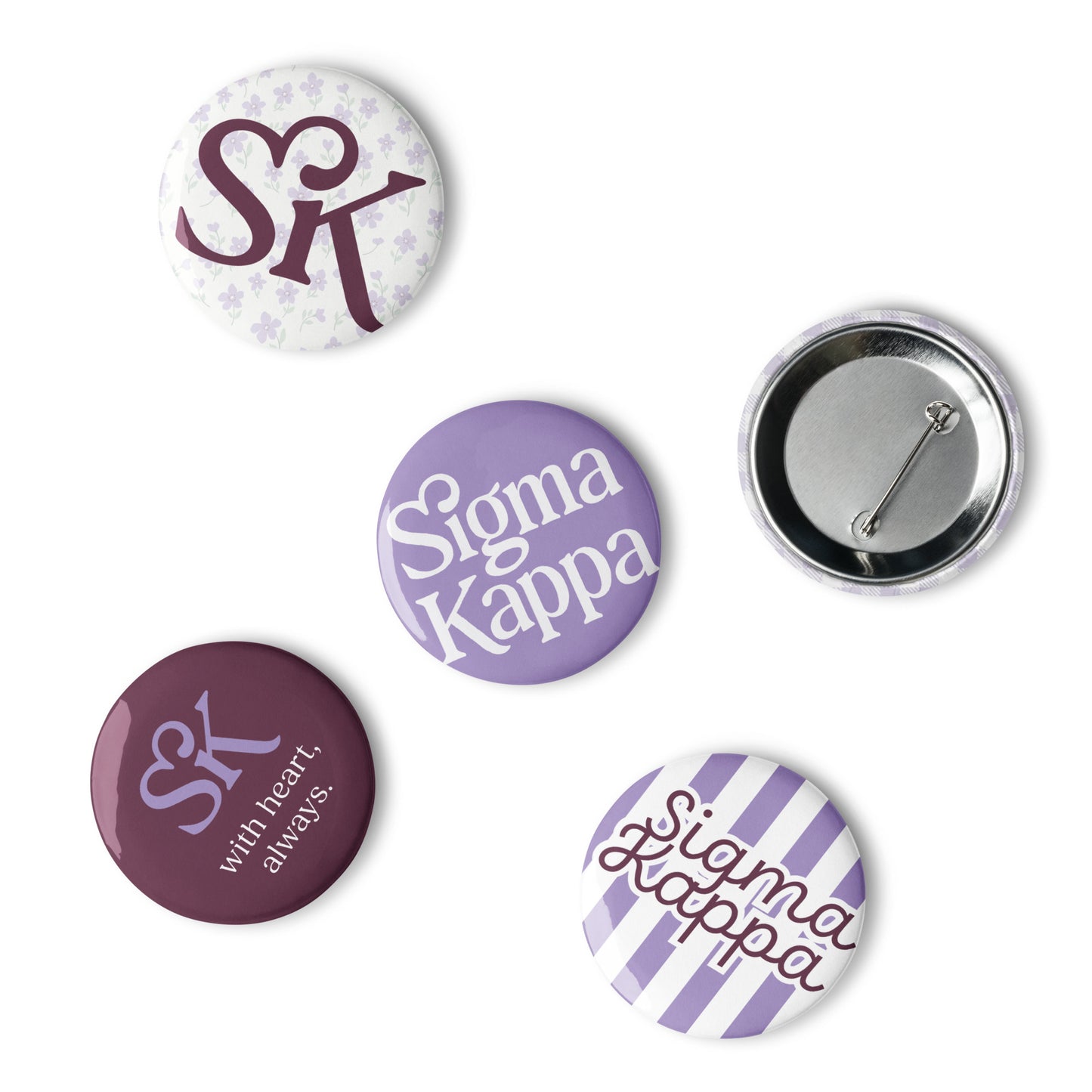 Sigma Kappa Button Set (5 Pack) | SK Sorority Pins | Bid Day Gift | Big Little Reveal | Game Day Accessories | Cute Greek Life Merch