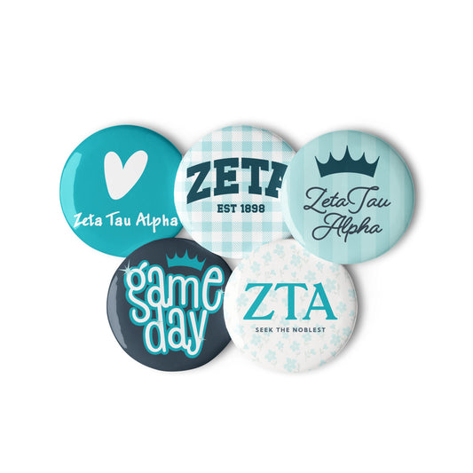 Zeta Tau Alpha Button Set (5 Pack) | ZTA Sorority Pins | Bid Day Gift | Big Little Reveal | Game Day Accessories | Cute Sorority Merch (Copy)