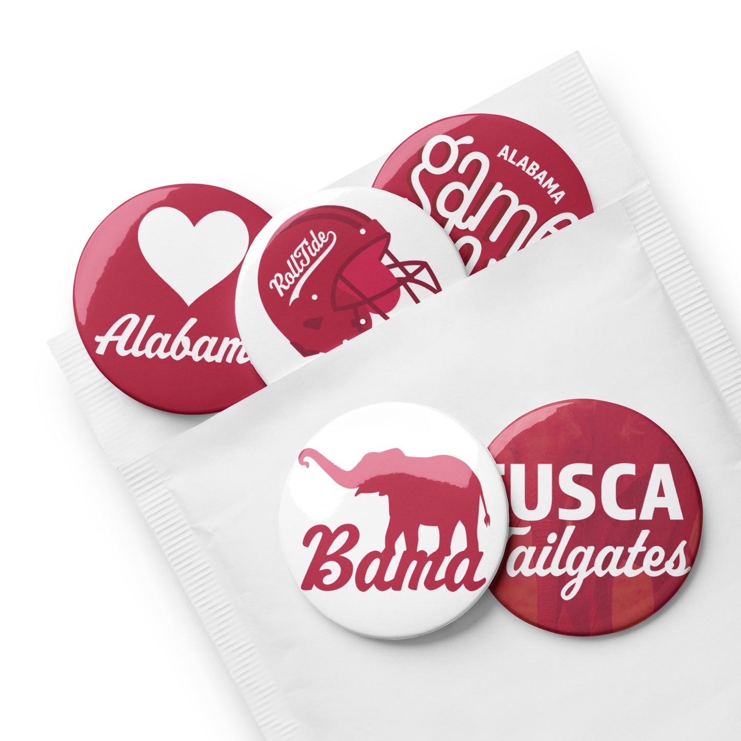 Set of 5 Alabama Game Day pin buttons