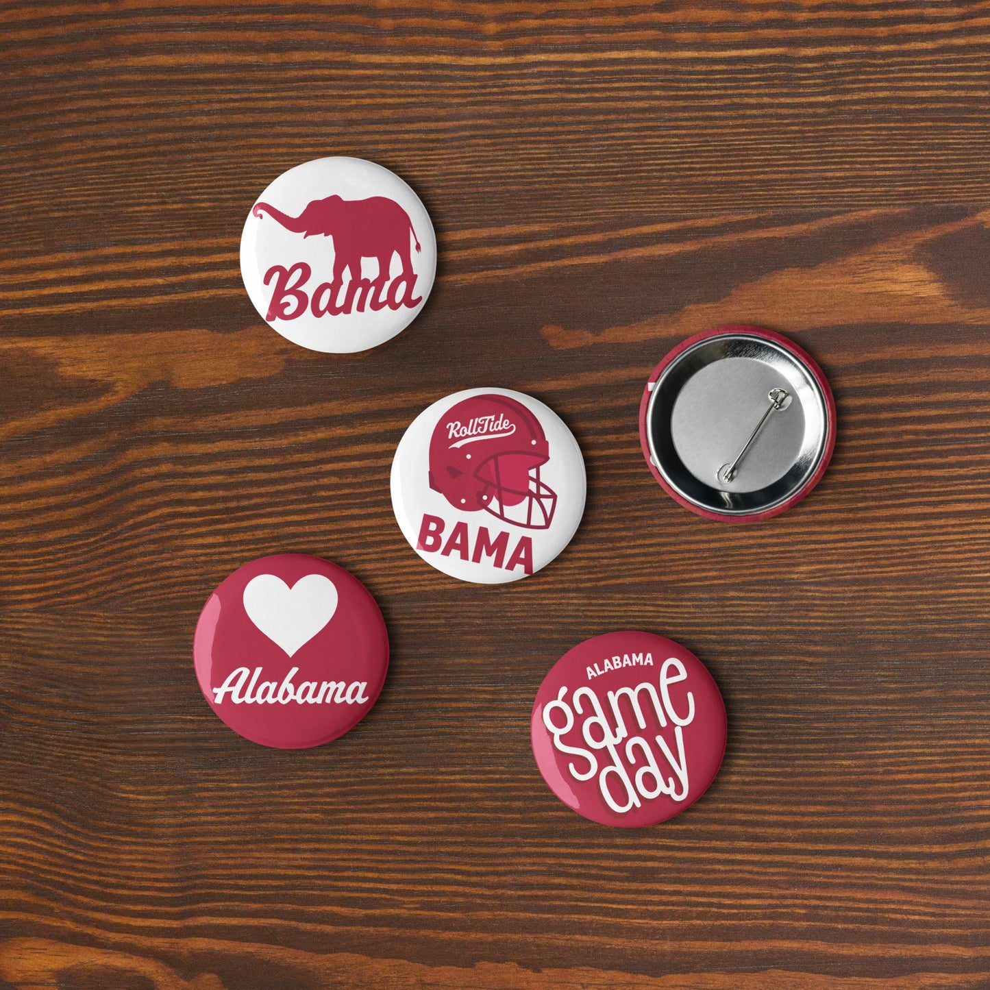 Set of 5 Alabama Game Day pin buttons