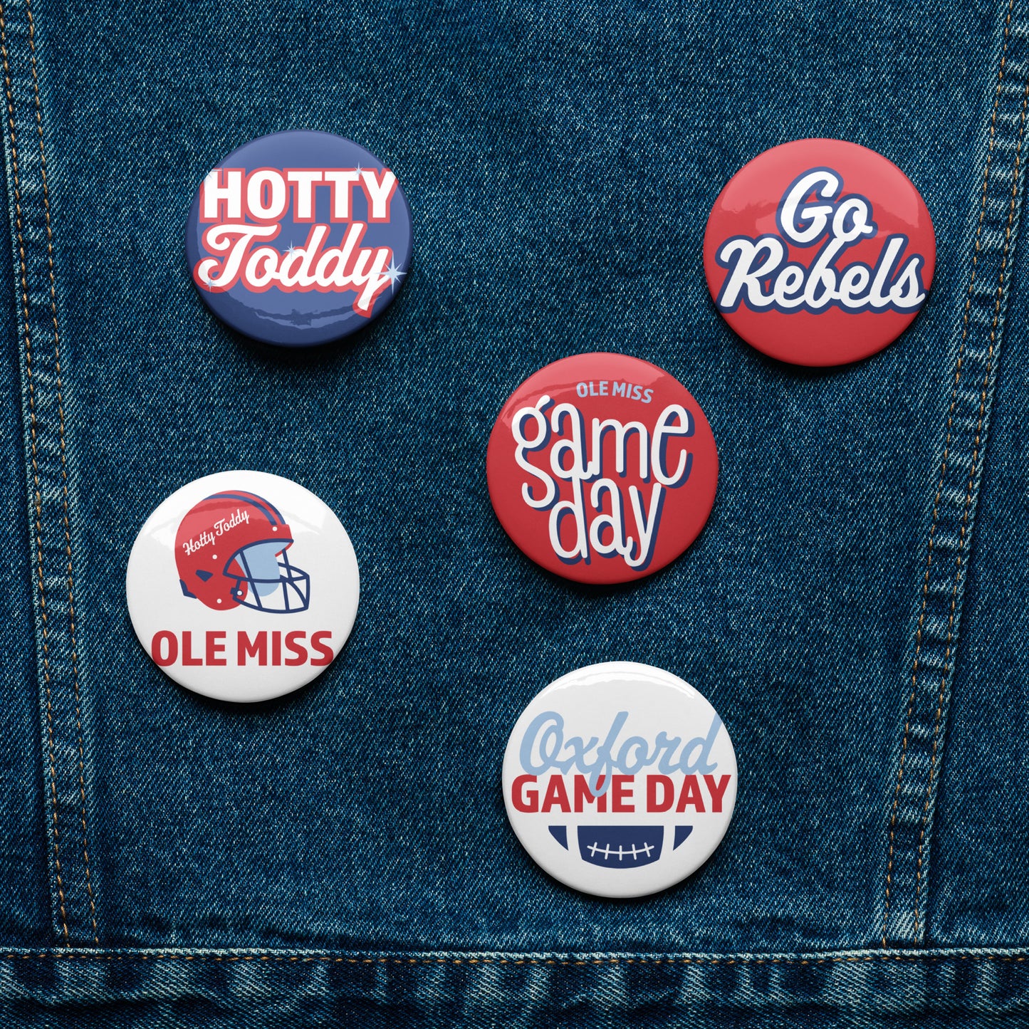 Set of Ole Miss Game Day pin buttons