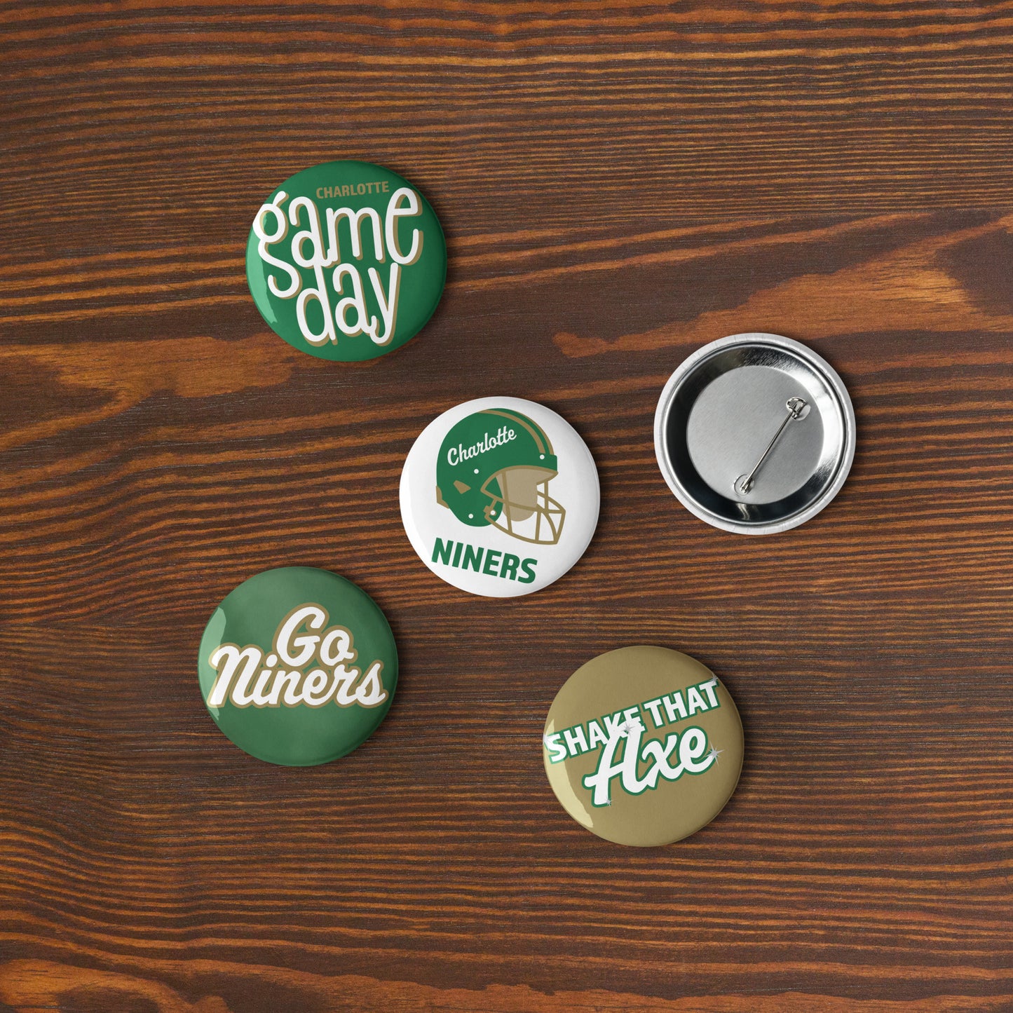 Set of UNC Charlotte pin buttons