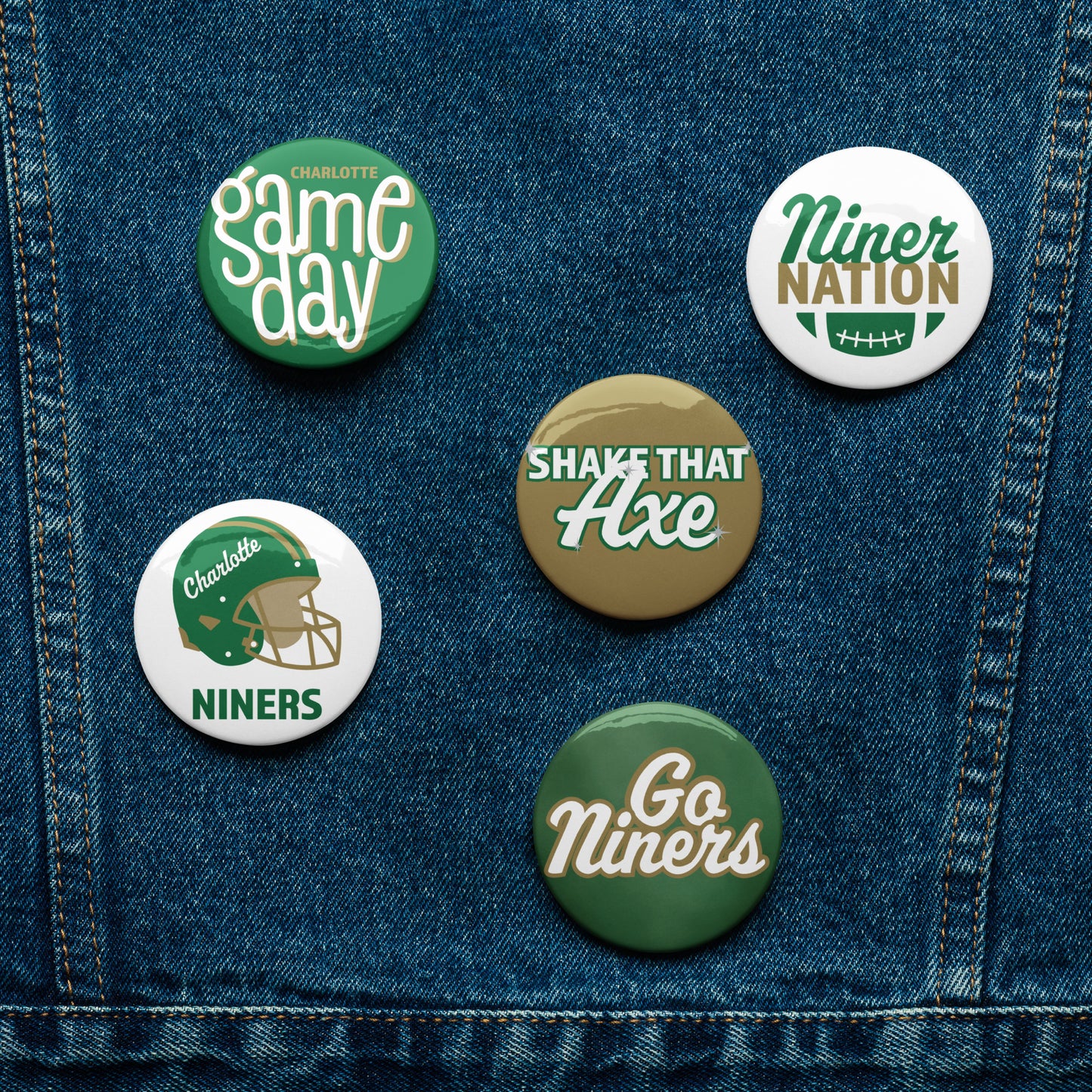 Set of UNC Charlotte pin buttons