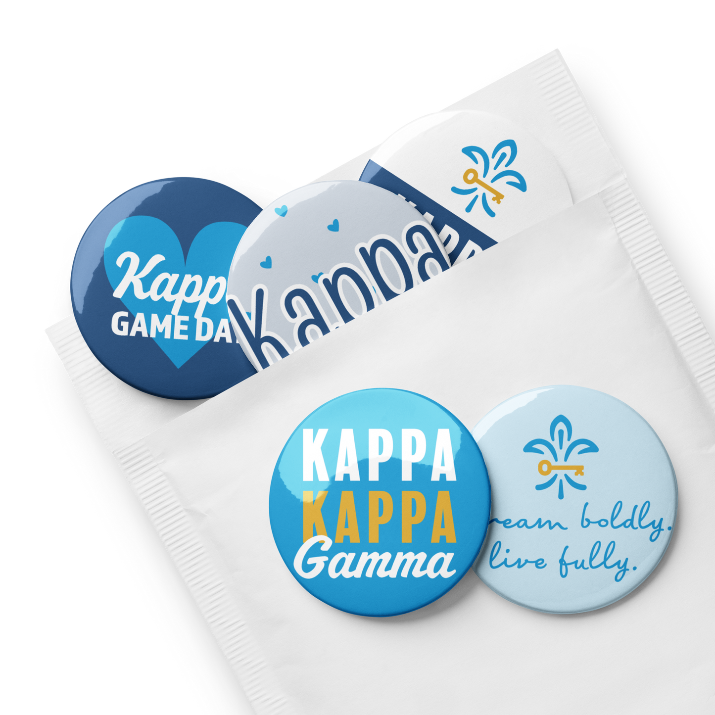 Kappa Kappa Gamma Button Set (5 Pack) | KKG Sorority Pins | Bid Day Gift | Big Little Reveal | Game Day Accessories | Cute Sorority Merch