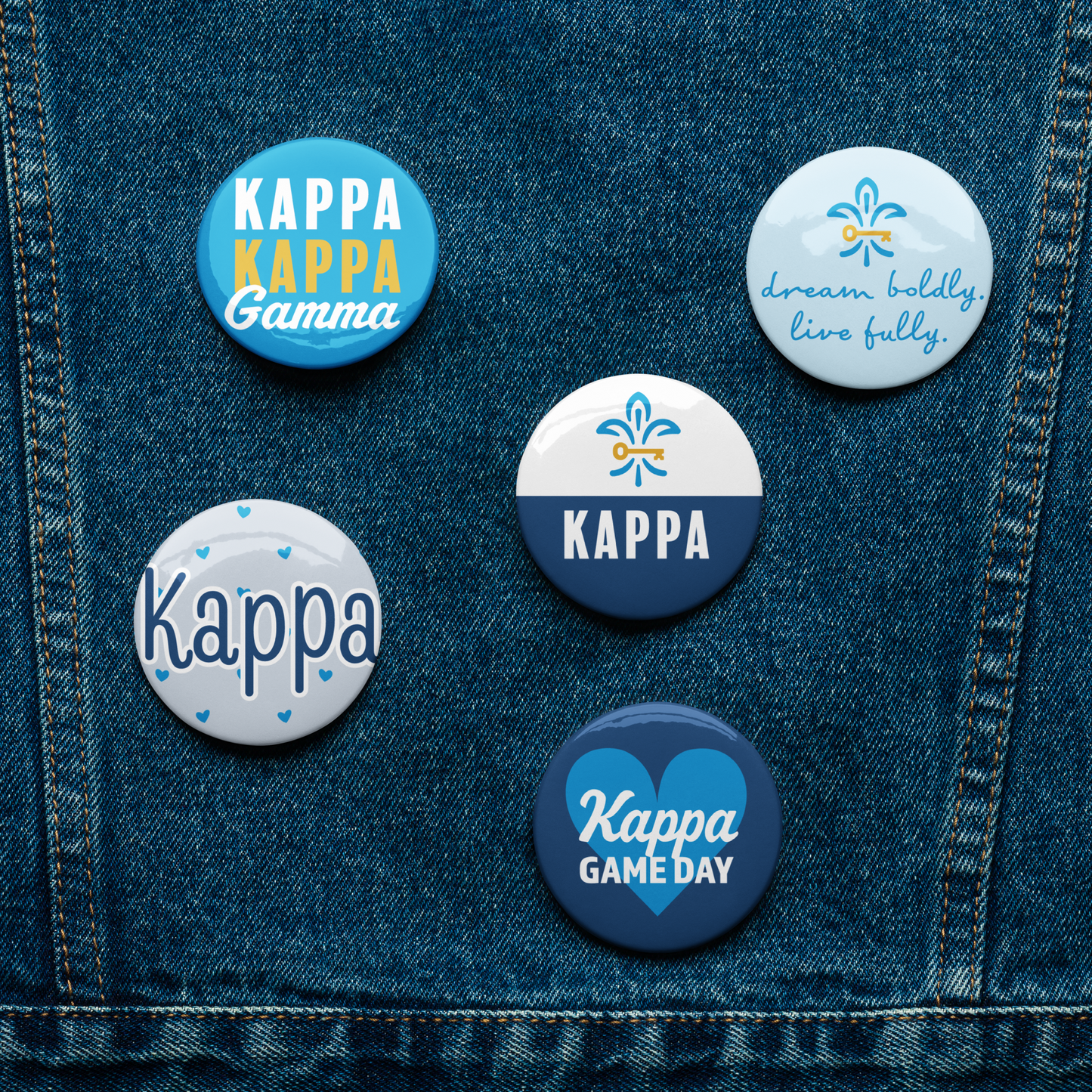 Kappa Kappa Gamma Button Set (5 Pack) | KKG Sorority Pins | Bid Day Gift | Big Little Reveal | Game Day Accessories | Cute Sorority Merch