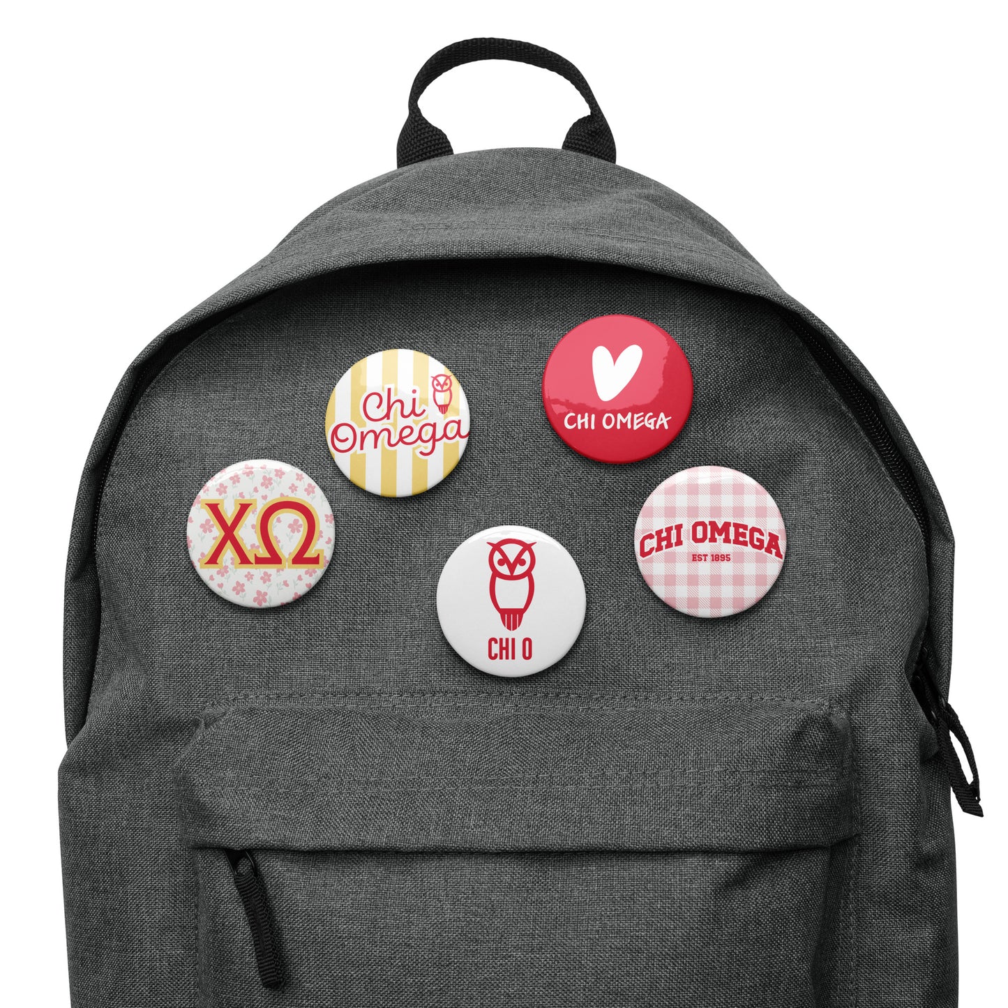 Chi Omega Button Set (5 Pack) | Chi O Sorority Pins | Bid Day Gift | Big Little Reveal | Game Day Accessories | Cute Sorority Merch