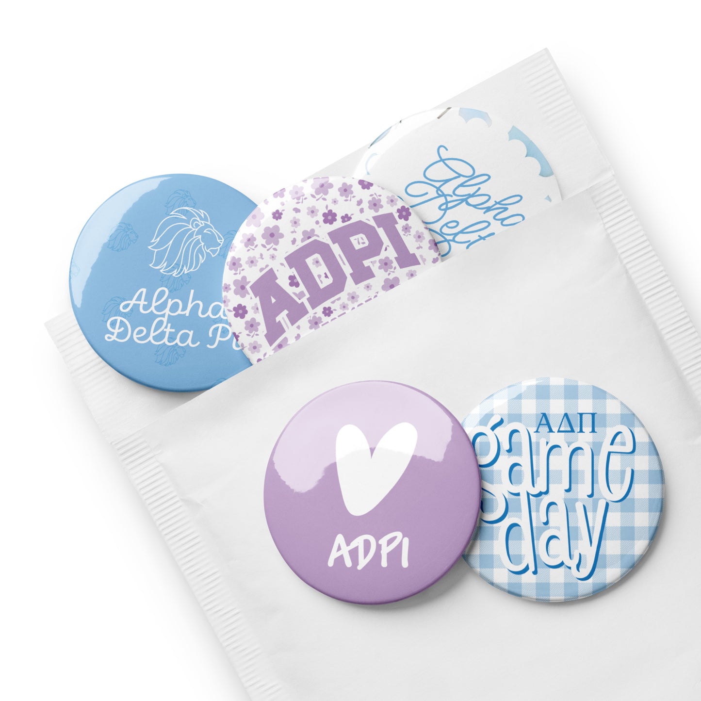 Alpha Delta Pi Button Set (5 Pack) | ADPi Sorority Pins | Bid Day Gift | Big Little Reveal | Game Day Accessories | Cute Sorority Merch