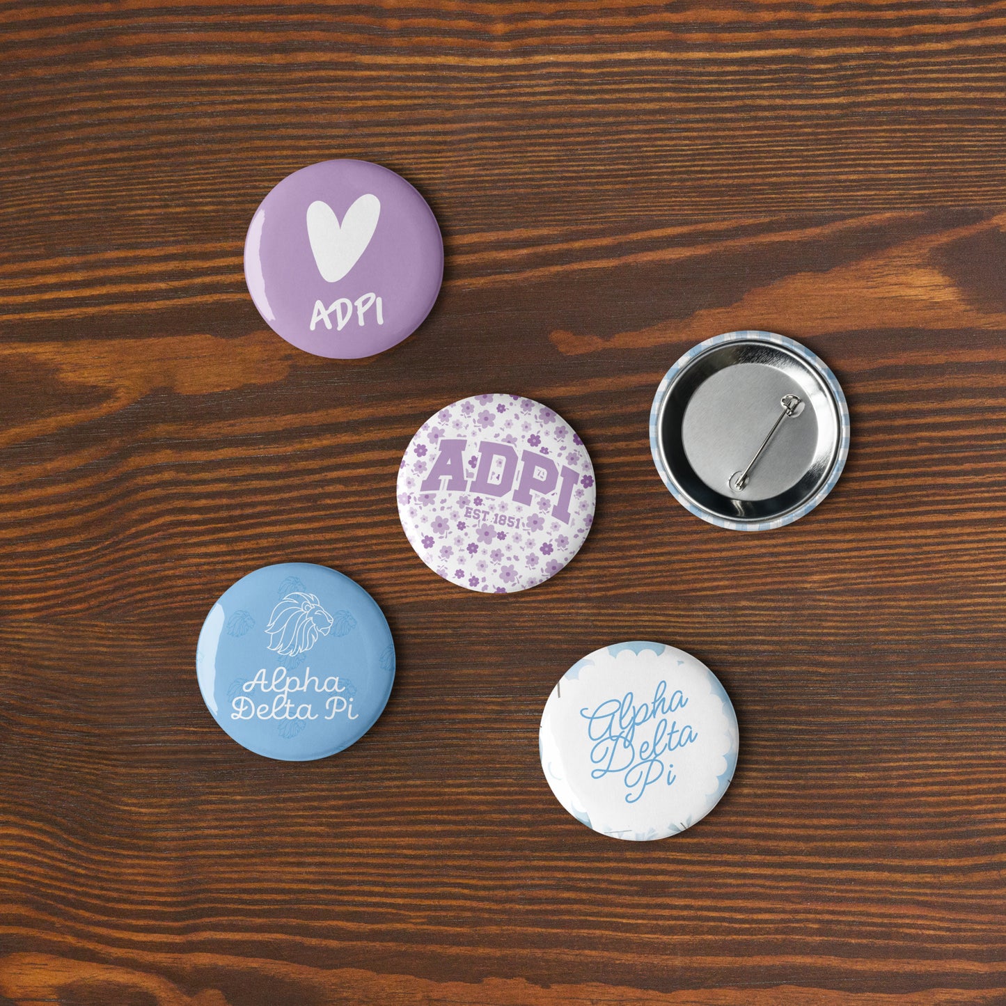 Alpha Delta Pi Button Set (5 Pack) | ADPi Sorority Pins | Bid Day Gift | Big Little Reveal | Game Day Accessories | Cute Sorority Merch