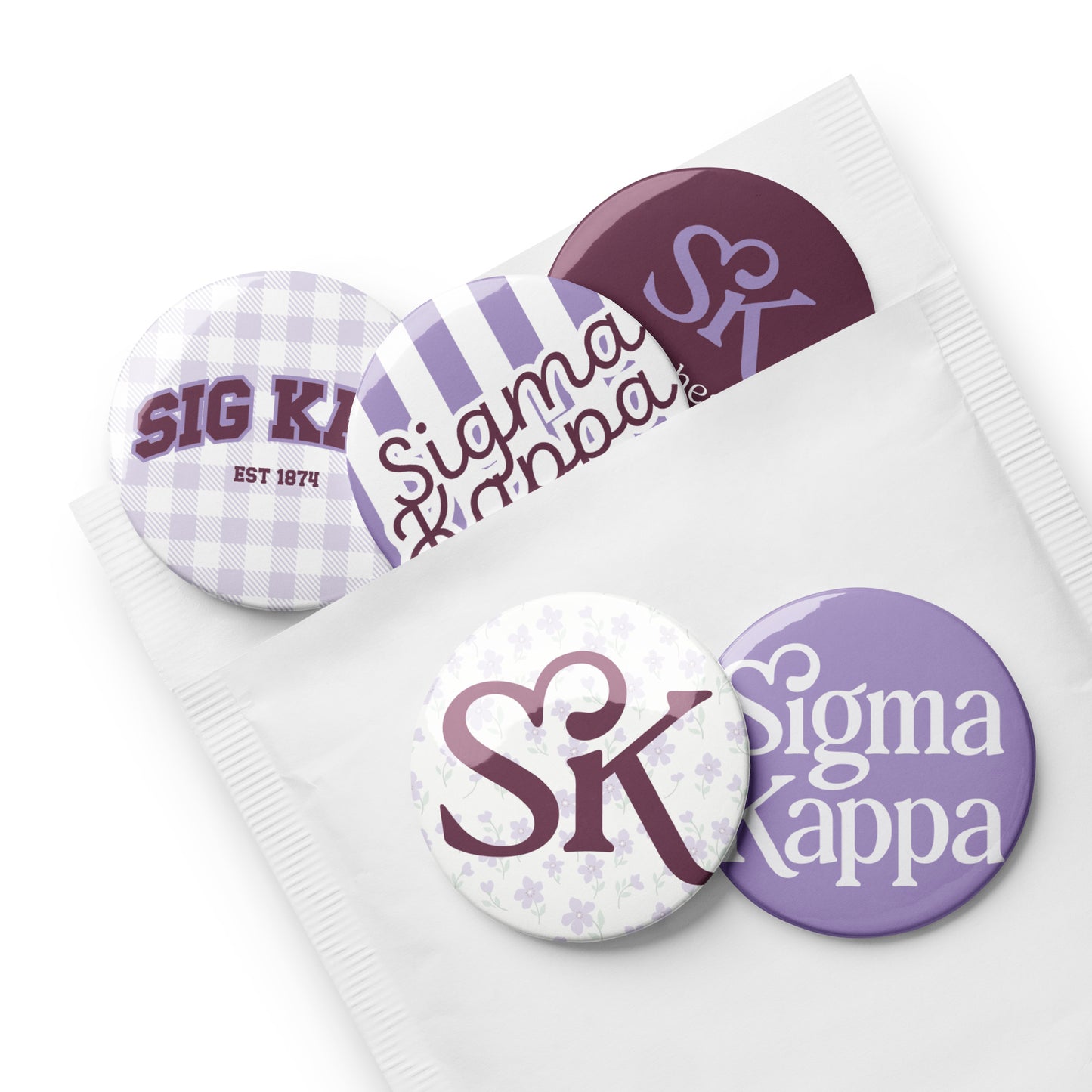 Sigma Kappa Button Set (5 Pack) | SK Sorority Pins | Bid Day Gift | Big Little Reveal | Game Day Accessories | Cute Greek Life Merch
