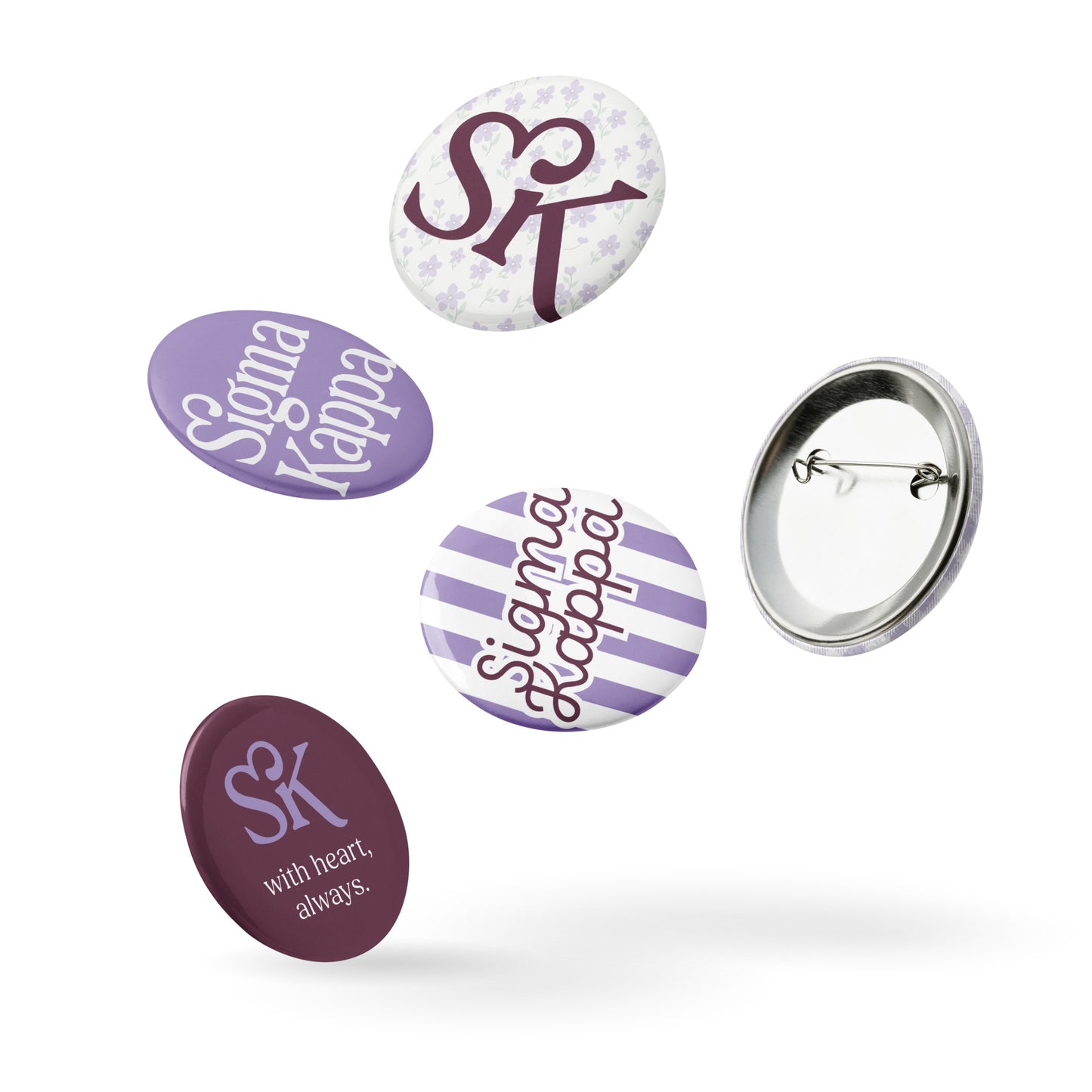 Sigma Kappa Button Set (5 Pack) | SK Sorority Pins | Bid Day Gift | Big Little Reveal | Game Day Accessories | Cute Greek Life Merch