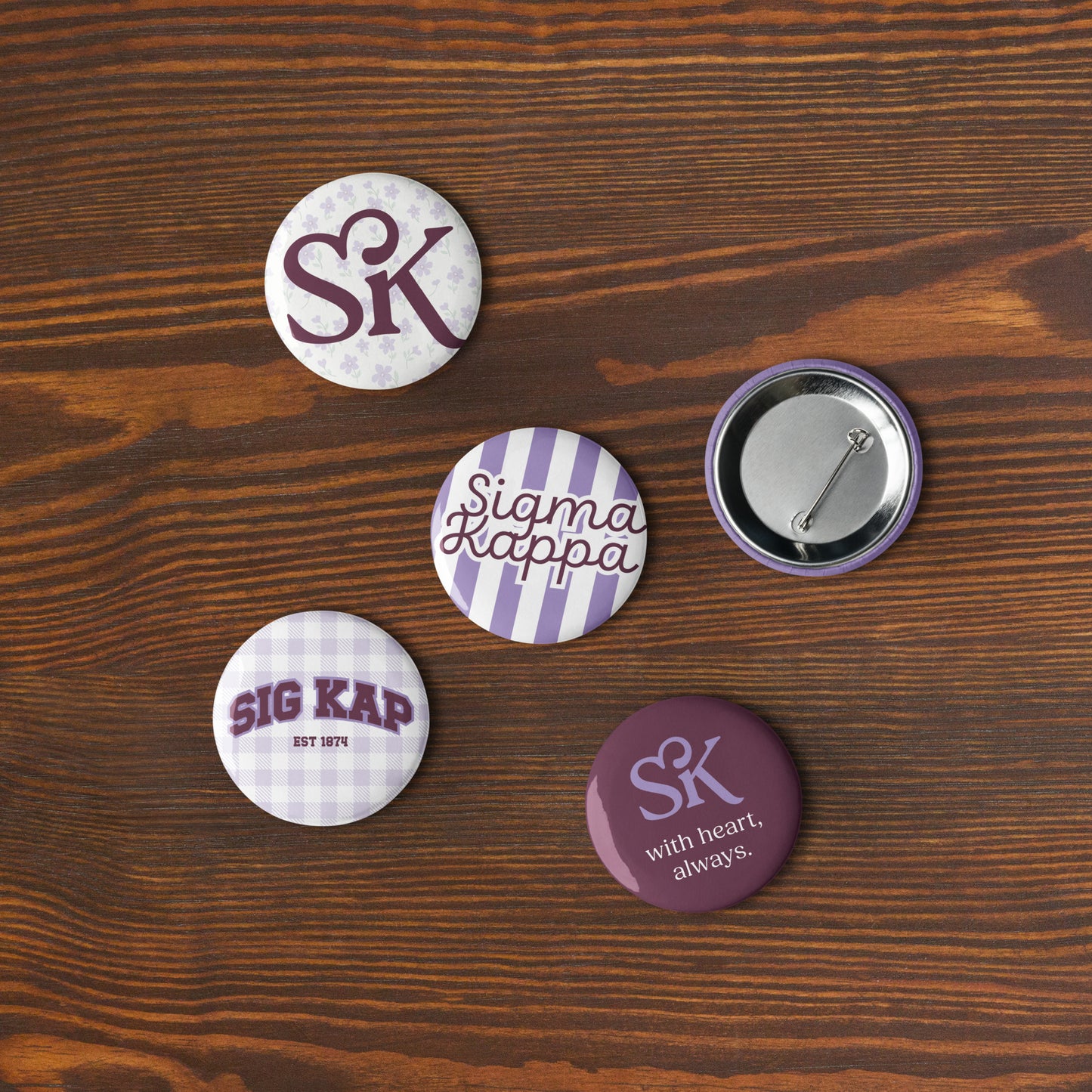 Sigma Kappa Button Set (5 Pack) | SK Sorority Pins | Bid Day Gift | Big Little Reveal | Game Day Accessories | Cute Greek Life Merch