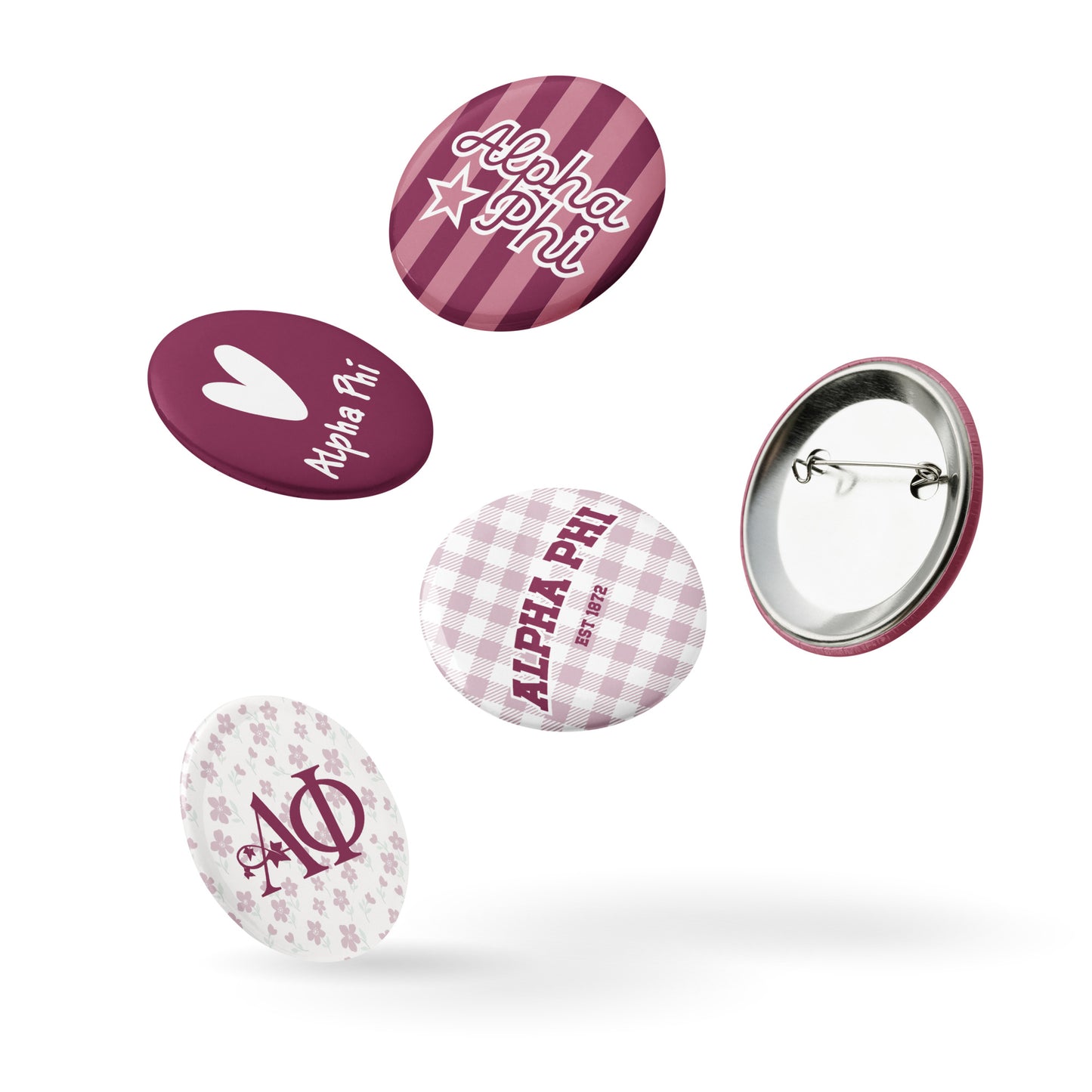 Alpha Phi Button Set (5 Pack) | Sorority Pins | Bid Day Gift | Big Little Reveal | Game Day Accessories | Cute Greek Life Merch