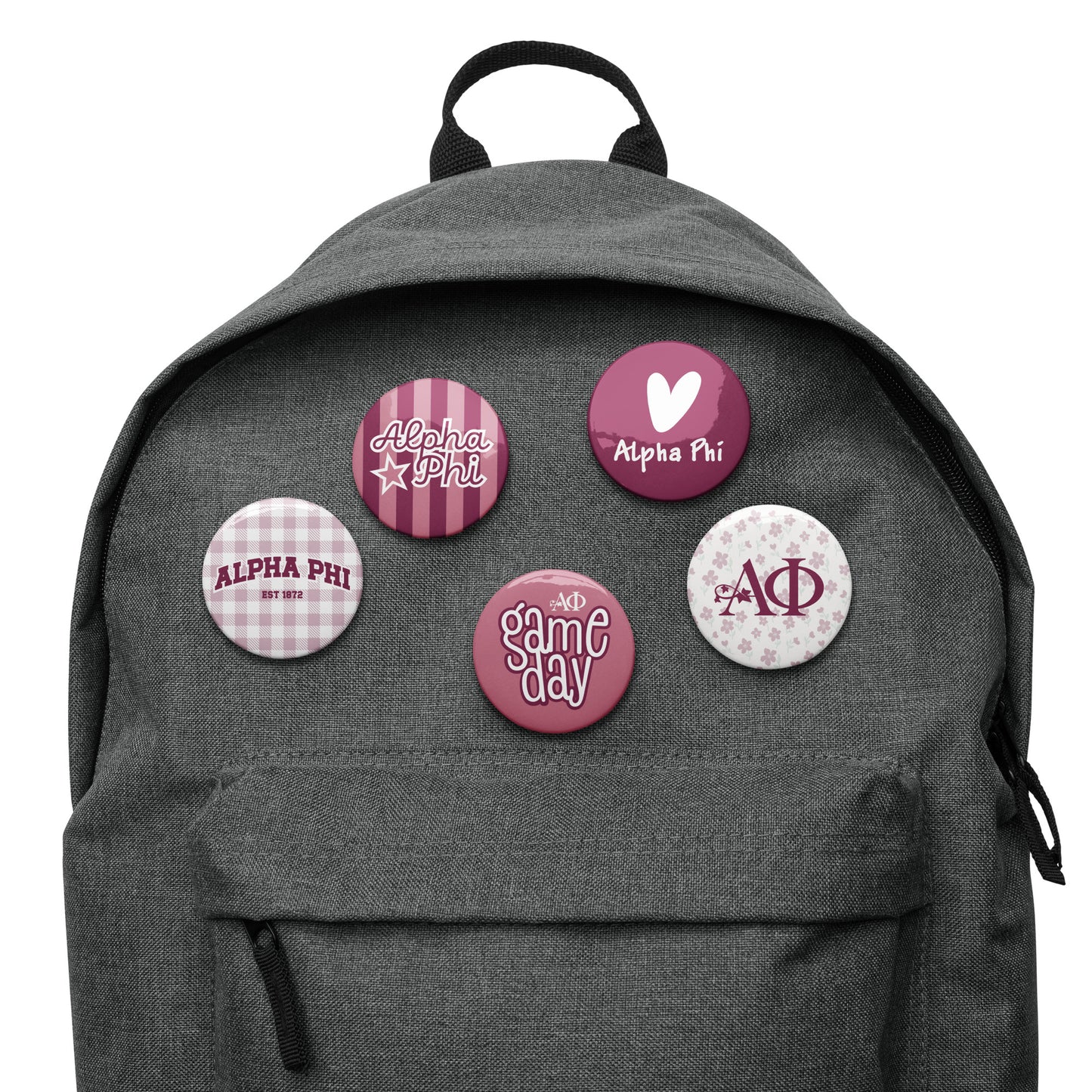Alpha Phi Button Set (5 Pack) | Sorority Pins | Bid Day Gift | Big Little Reveal | Game Day Accessories | Cute Greek Life Merch